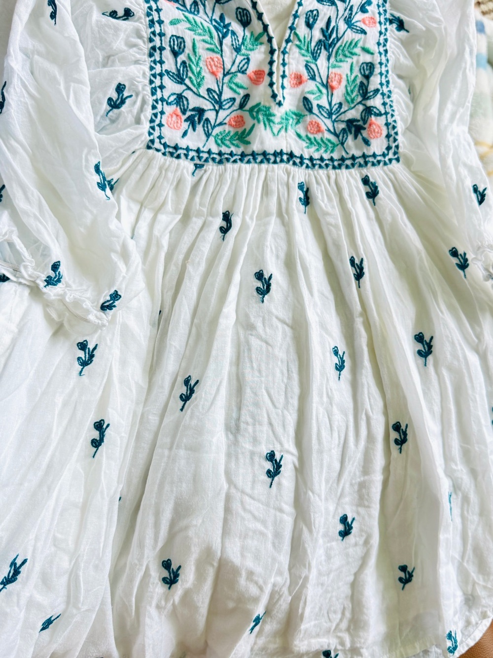 NWOT Pink Chicken Girls 7, Ava Darcy Dress White cotton Embroidered Flowers